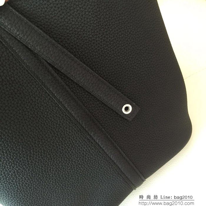 HERMES愛馬仕 菜籃子包 Picotin 純手工 黑色 銀扣 進口Togo皮小牛 法國蜜蠟線手縫 大容量手提包  Ama1309